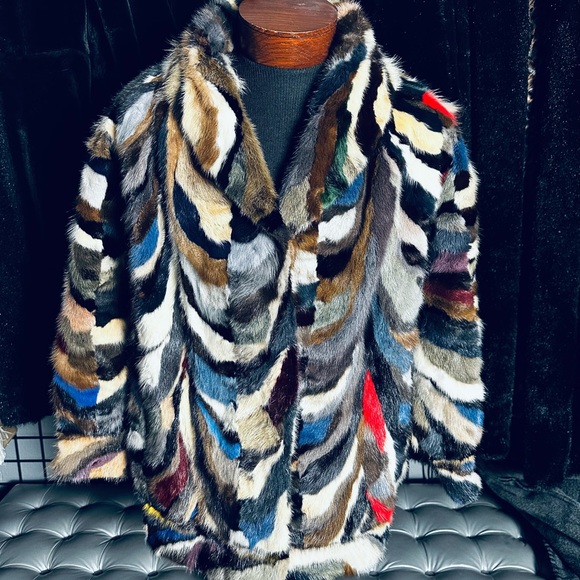 M. Jacques Designer Furs Vintage EXTREMELY RARE Dyed Multicolor Mink Fur Coat